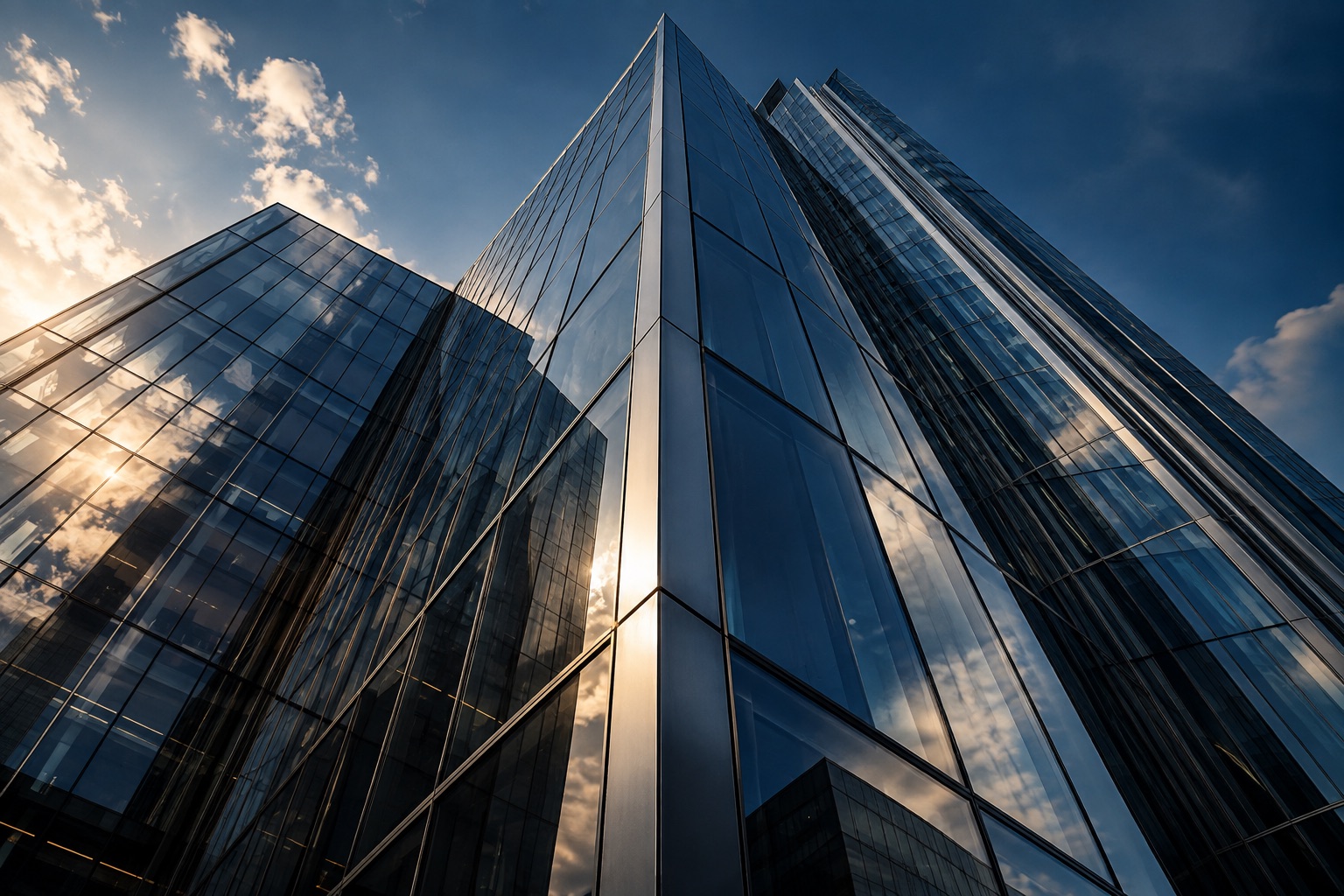 Modern glass architecture rising toward the sky